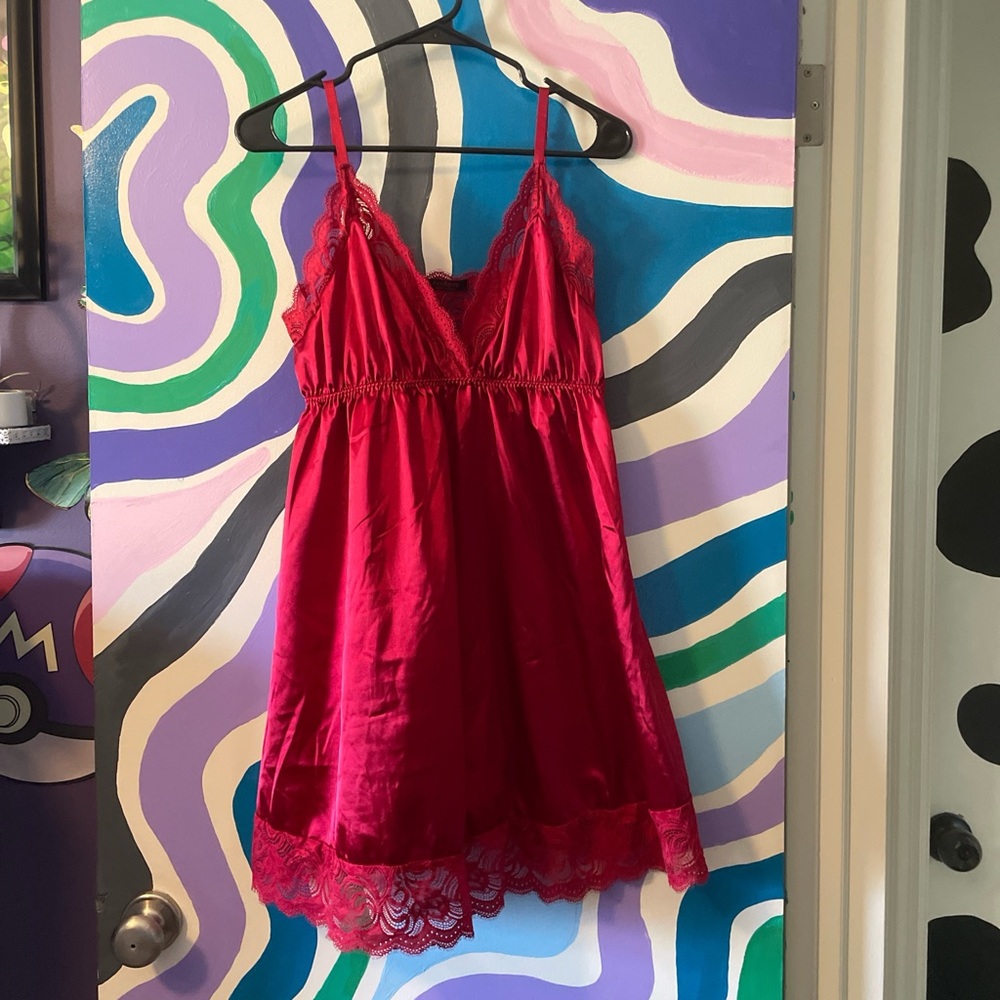 Red Lace Night Slip Dress